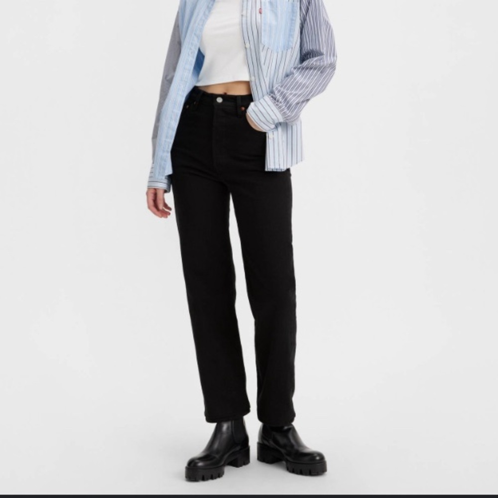 Levis Premium Ribcage Straight Leg Jeans Black Sprout